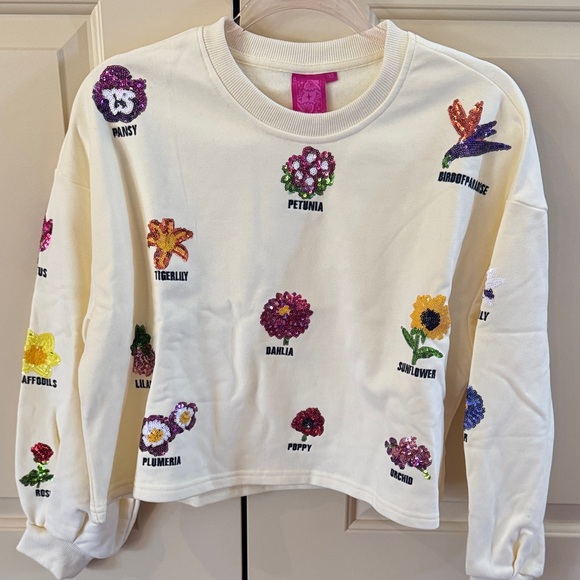 QUEEN OF SPARKLES Floral Sequin Embellished Sweatshirt - Cream - Picture 3 of 8